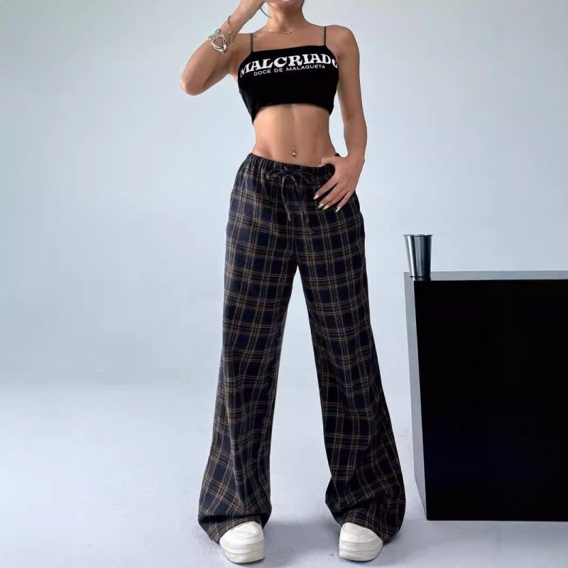 Plaid Straight Leg Pants for Women – Casual Daily Wear for Spring, Autumn, Winter - Image 3