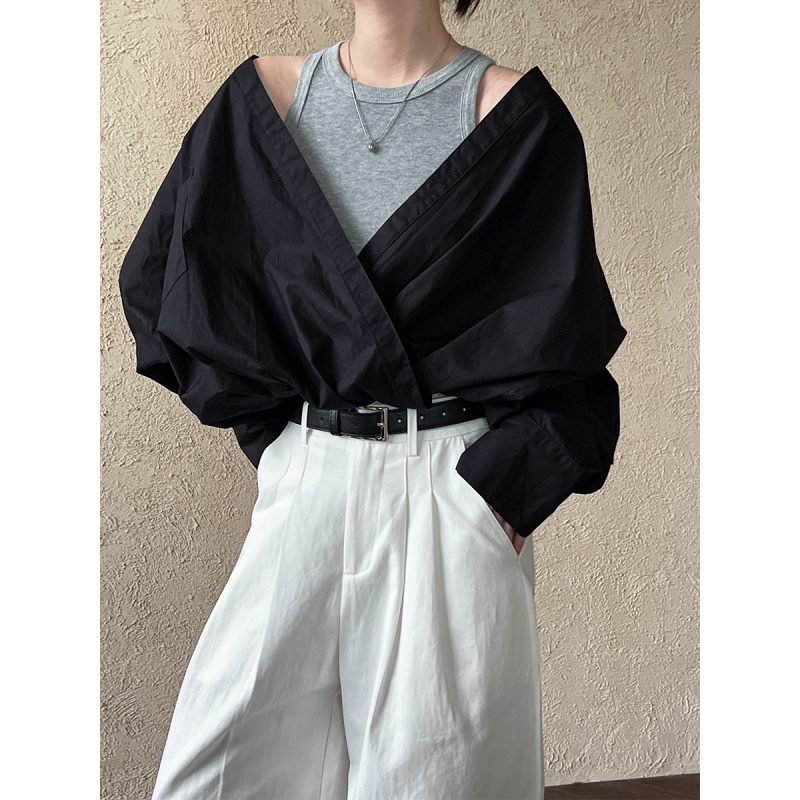 Early Autumn French High Profile Office Off the Shoulder Shirt - Image 3