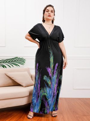 Plus Size Bohemian Ice Silk Maxi Dress – Holiday Beach Style