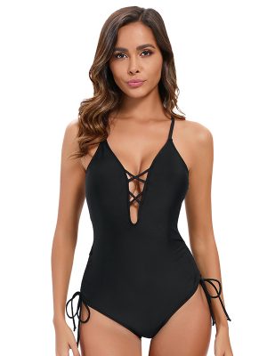 Solid Color Backless Cutout Triangle One-Piece Swimsuit for Women