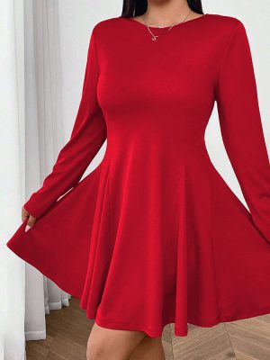 Plus Size Red High-Waist Slim Fit Midi Dress – Sexy & Stylish