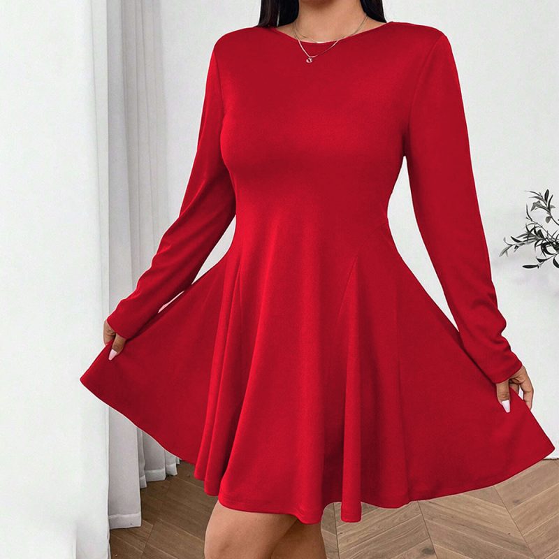 Plus Size Red High-Waist Slim Fit Midi Dress – Sexy & Stylish