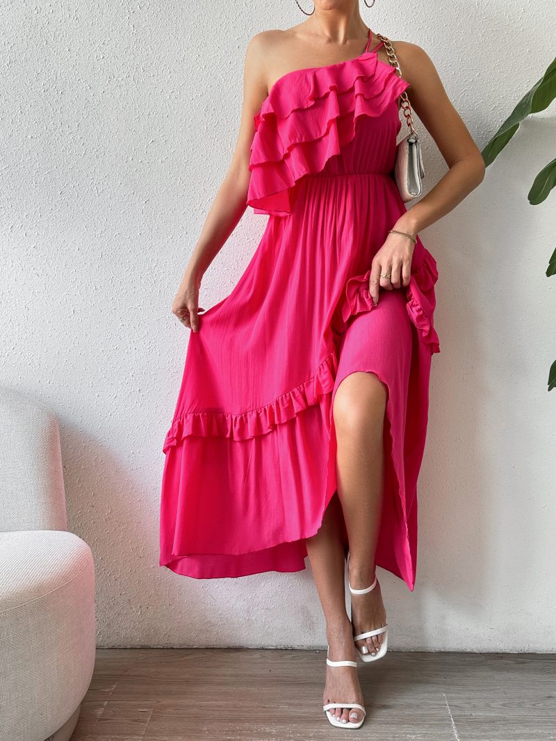 Elegant Asymmetric Hem Oblique Shoulder Tube Top Dress - Image 4