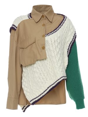 Heavy Industry Woolen Asymmetric Stitching Sweater Jacket