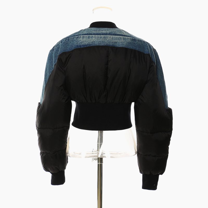 Denim Stitching Cotton Padded Jacket for Autumn Winter - Image 3