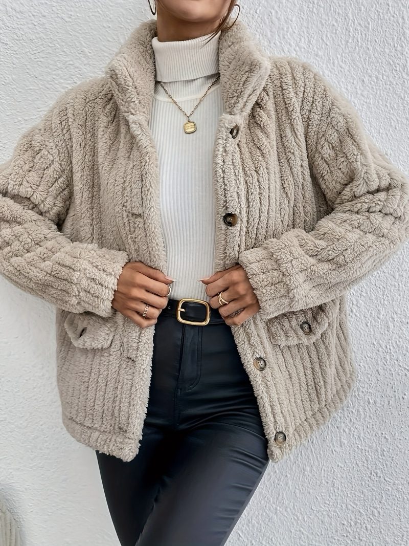 Autumn Winter Plush Button Cardigan Casual Coat for Women - Image 3