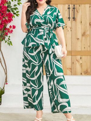 Spring Summer Sexy Bow Lace-Up High Waist Loose Jumpsuit