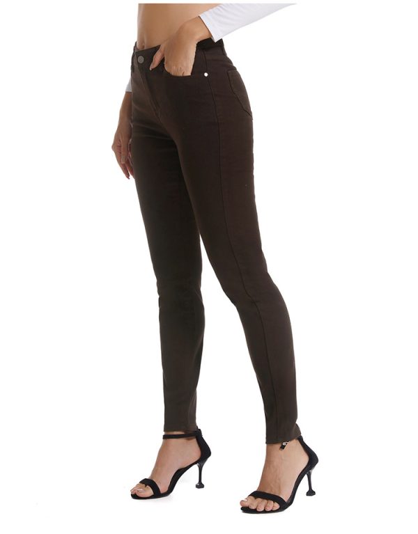 Spring Summer Skinny Dark Coffee Denim Pencil Pants for Women - Image 3