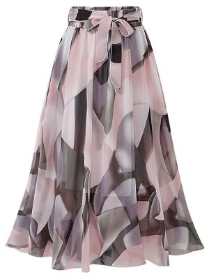 Printed Lacing Mid-Length Chiffon Skirt for Women