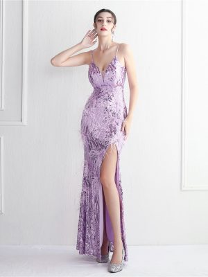 Elegant Floral Beaded Wool Cocktail Evening Dress