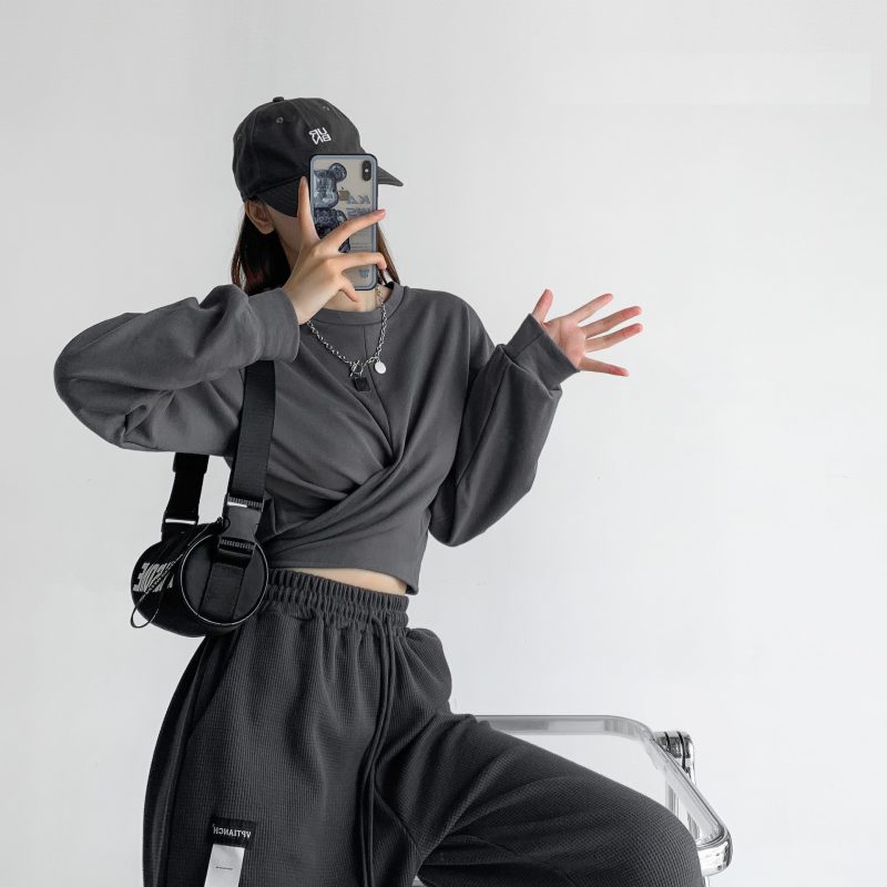 Cotton Cropped Criss-Cross Sweater - Hip Hop Campus Style - Image 3