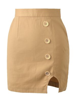 Women’s High Waist Button Split A-Line Skirt