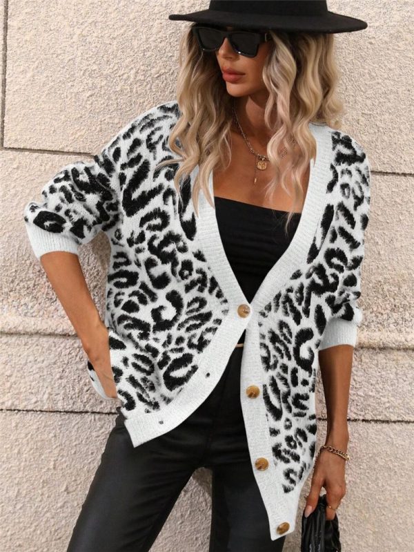 Leopard Print Oversized Knit Cardigan Sweater – Plush Loose Women’s Coat - Image 3