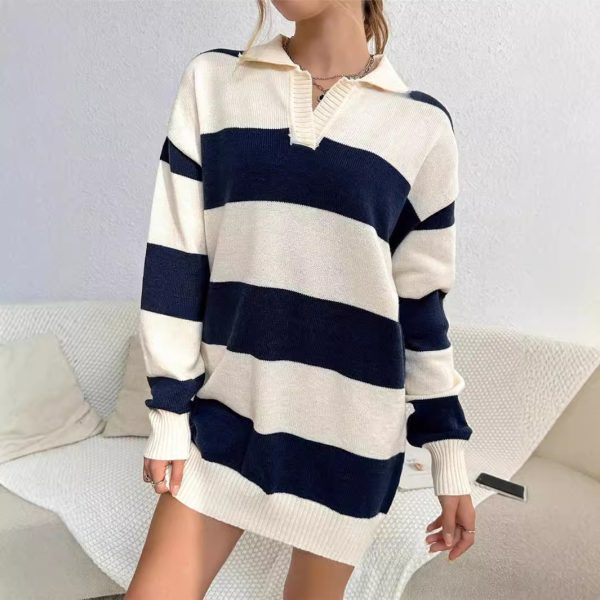 Contrast Color Stripes Slimming Loose Knit Wool Sweater