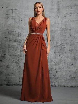 Sexy V-Neck Slim Fit Evening Dress – Cocktail Ball Party Dress