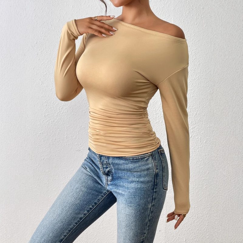 Off-Shoulder Hollow-Out Slim Fit Top – Long Sleeve Waist-Tight Design - Image 3