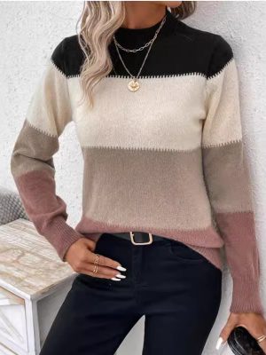 Women’s Contrast Color Round Neck Pullover Sweater