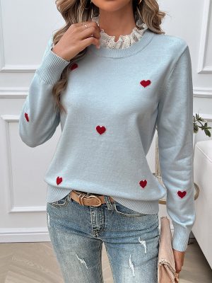 Casual Embroidered Love Sweater – Long Sleeve Autumn Top