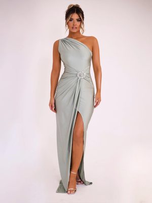 Summer Sexy One-Shoulder Sleeveless High Slit Slim Fit Maxi Dress