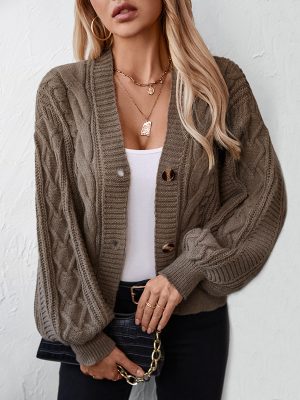 Retro Solid Color Twisted Knitted Cardigan for Women – Autumn Winter