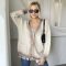 Knitted V-Neck Frayed Button Cardigan - Gradient Color Sweater