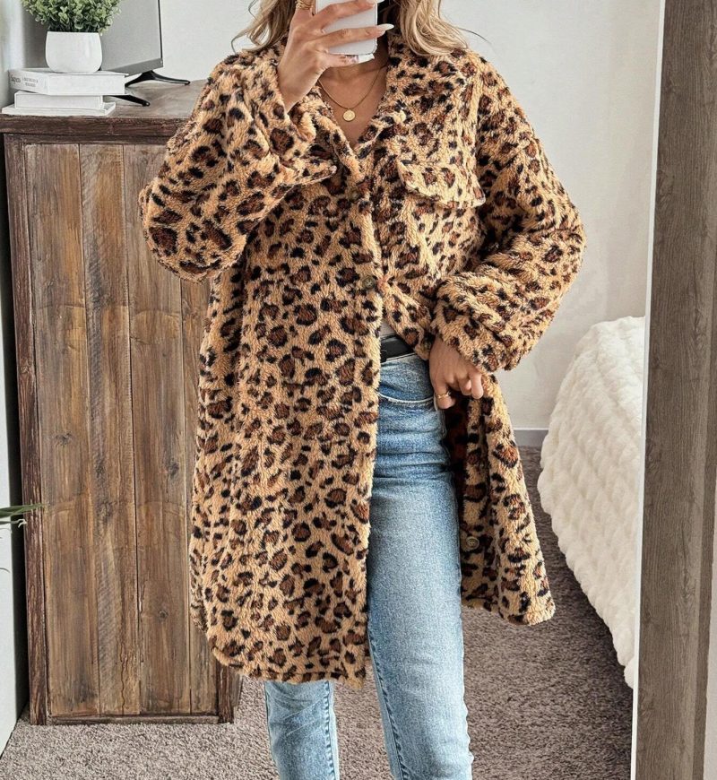 Leopard Print Double-Sided Plush Cardigan Coat for Women - Image 4