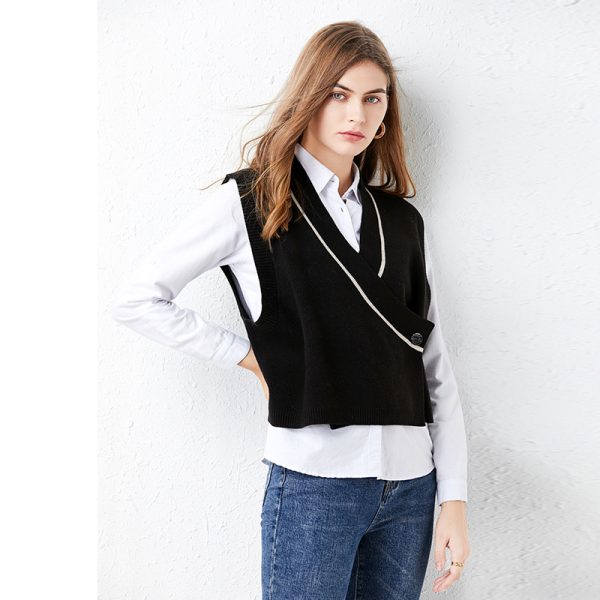 Korean V-Neck Knitted Vest Coat - Bandage Sweater for Women - Image 4