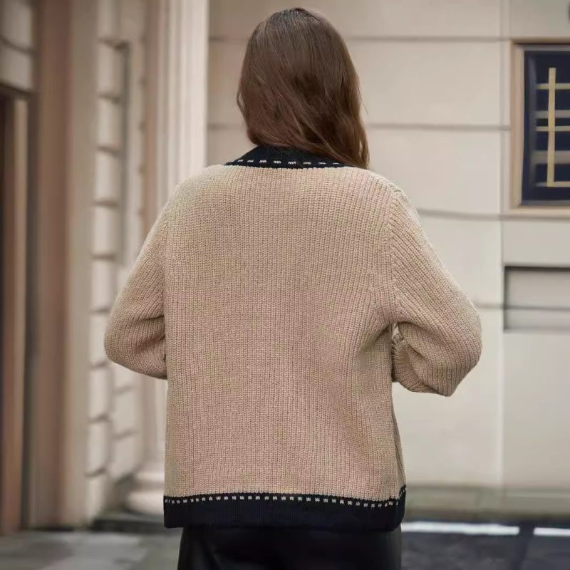 Women's V-Neck Single Breasted Vertical Pattern Knitted Coat - Image 4