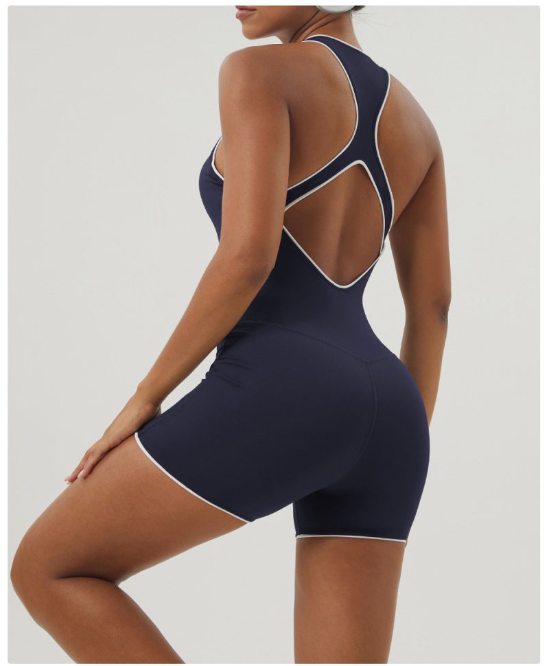 Contrast Color Backless Yoga Jumpsuit with Chest Pad - Image 3