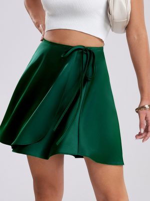 Women’s High Waist Satin A-Line Lace-Up Wrap Skirt