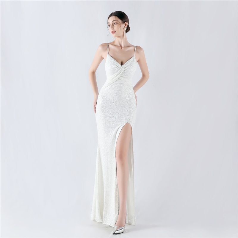 Sexy High Slit Sequin Strap Evening Dress - Image 3