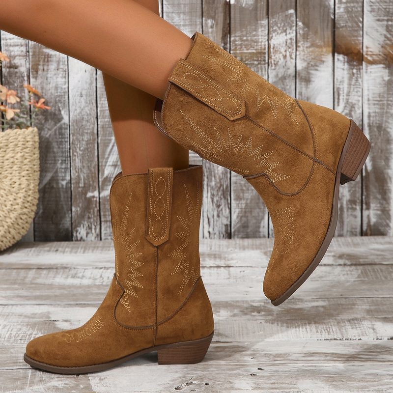 Stitching High Heel Chunky Boots – Height Increasing Women’s Boots
