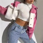 Composite Plush Casual Patchwork Cardigan with Turn-Down Collar for Women