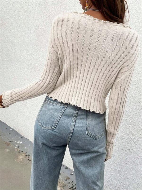 Autumn Winter Deep V-Neck Slim Fit Tied Knitted Sweater Cardigan Short Coat - Image 2