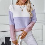 Off-Shoulder Button Pullover Sweater for Women