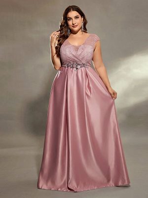 Plus Size Solid Color Maxi Evening Dress – Sexy Birthday Party Dress