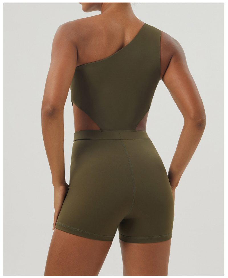 Slant Shoulder Sexy Yoga Jumpsuit Body Shaping Slim Fit Sports Shorts - Image 2