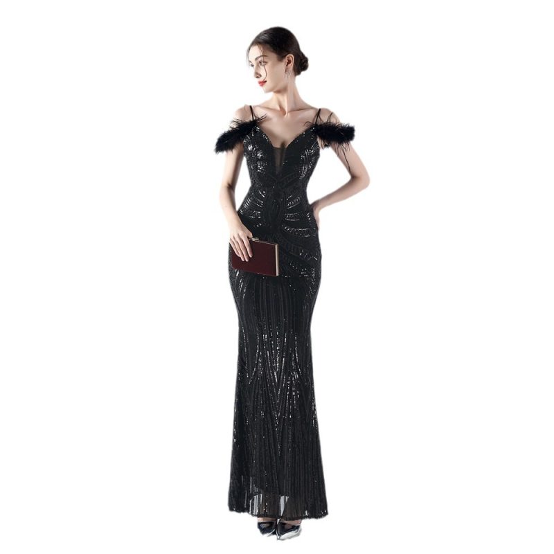 Ostrich Feather Floral Sequin Evening Dress Craft Order - Image 5
