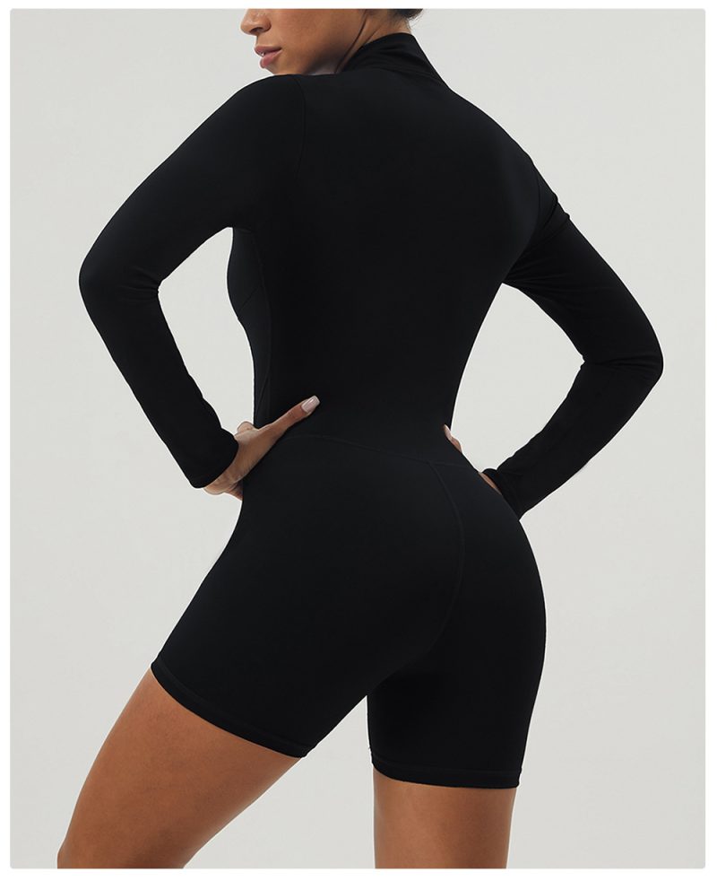 One-Piece Yoga Corset Jumpsuit with Half Zipped Stand Collar - Image 5