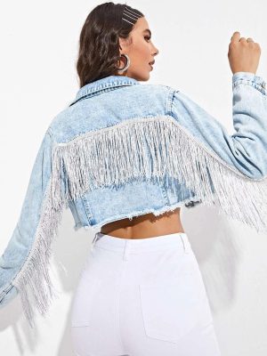 Women’s Tassel Denim Short Jacket – Stylish Tassel Detail Outerwear