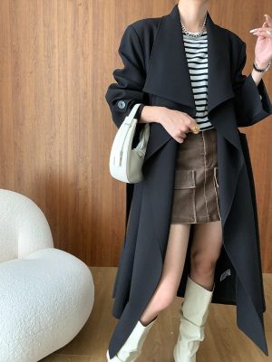 Full-Profile Open Trench Coat for Autumn & Winter Women