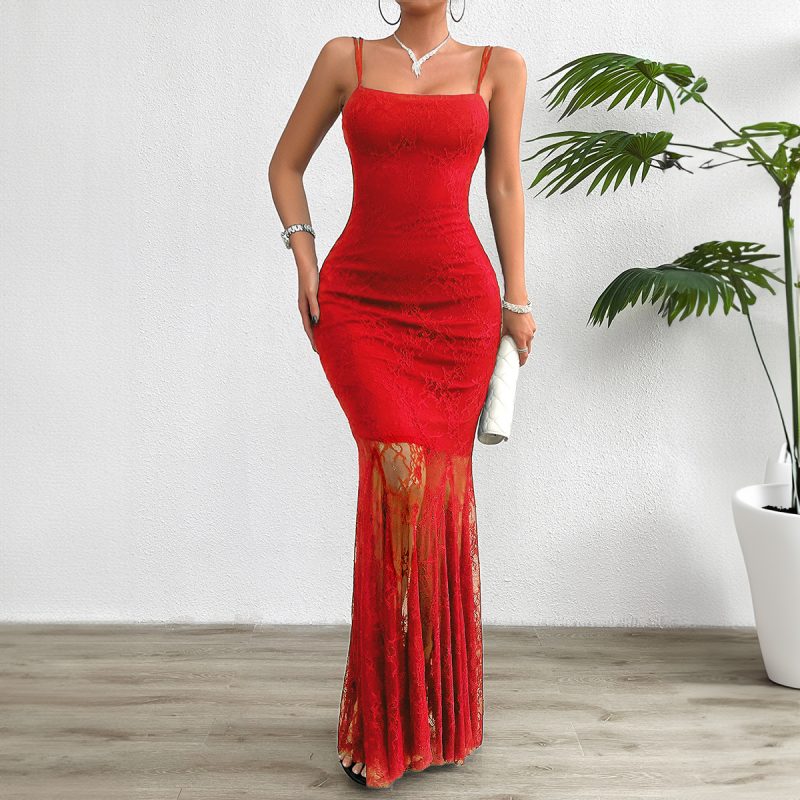 Spring Summer slim-fit lace strap dress