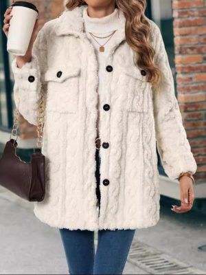 Double-Sided Plush Button Cardigan Mid-Length Casual Coat Women