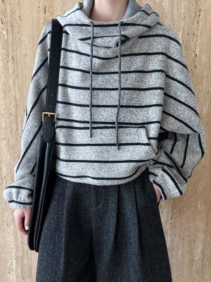 Stitching Contrast Color Stripes Hooded Thick Sweatshirt for Women