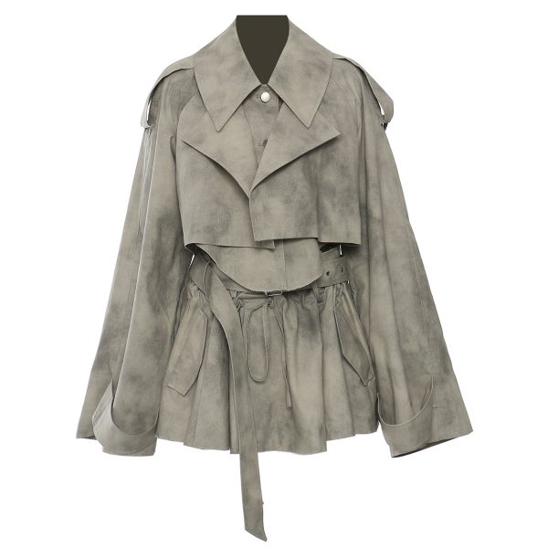 Autumn Winter Camouflage Printing Ink Printing Coat Trench Coat Skirt Casual Suit - Image 3