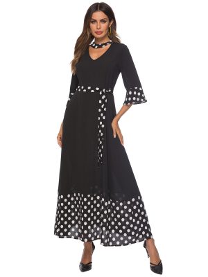 Women’s V-Neck Flared Sleeves Polka Dot Dress – Chic & Trendy