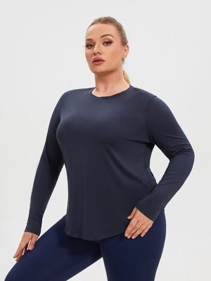 Plus Size Mesh Long Sleeve Quick Dry Yoga & Running T-Shirt