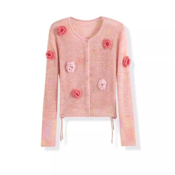 Handmade Pink Floral Thin Cardigan Sweater for Women - Image 2