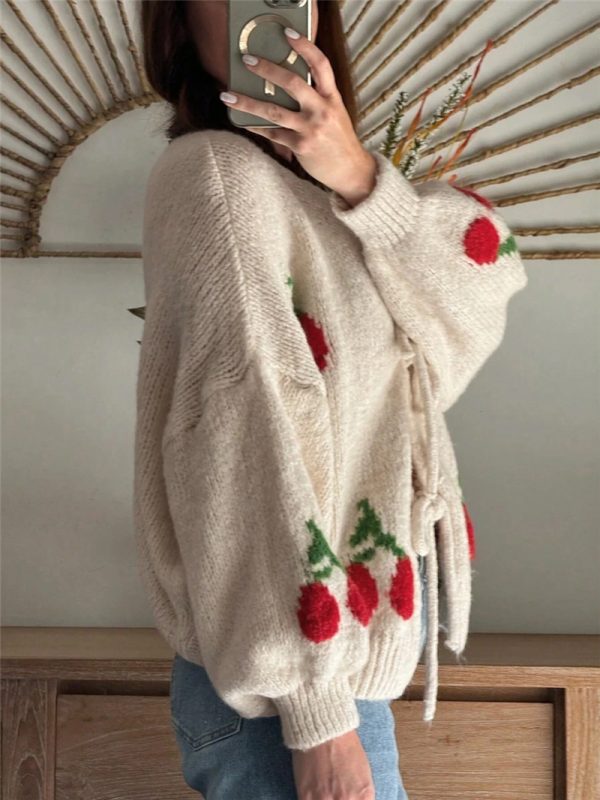 Autumn Winter Knitted Cardigan Loose Casual Sweater Tie Front Top - Image 2