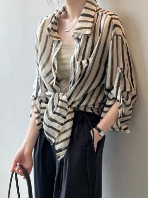 Women’s Vintage Striped Loose Long Sleeve Summer Shirt